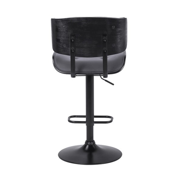 Adjustable Gray Tufted Faux Leather and Black Wood Swivel Barstool. - 46