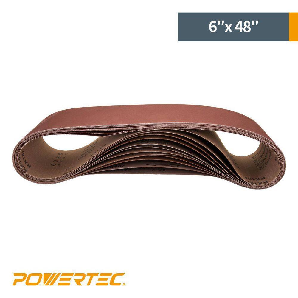 POWERTEC 6 in. x 48 in. 120-Grit Aluminum Oxide Sanding Belt (10-Pack) 110210