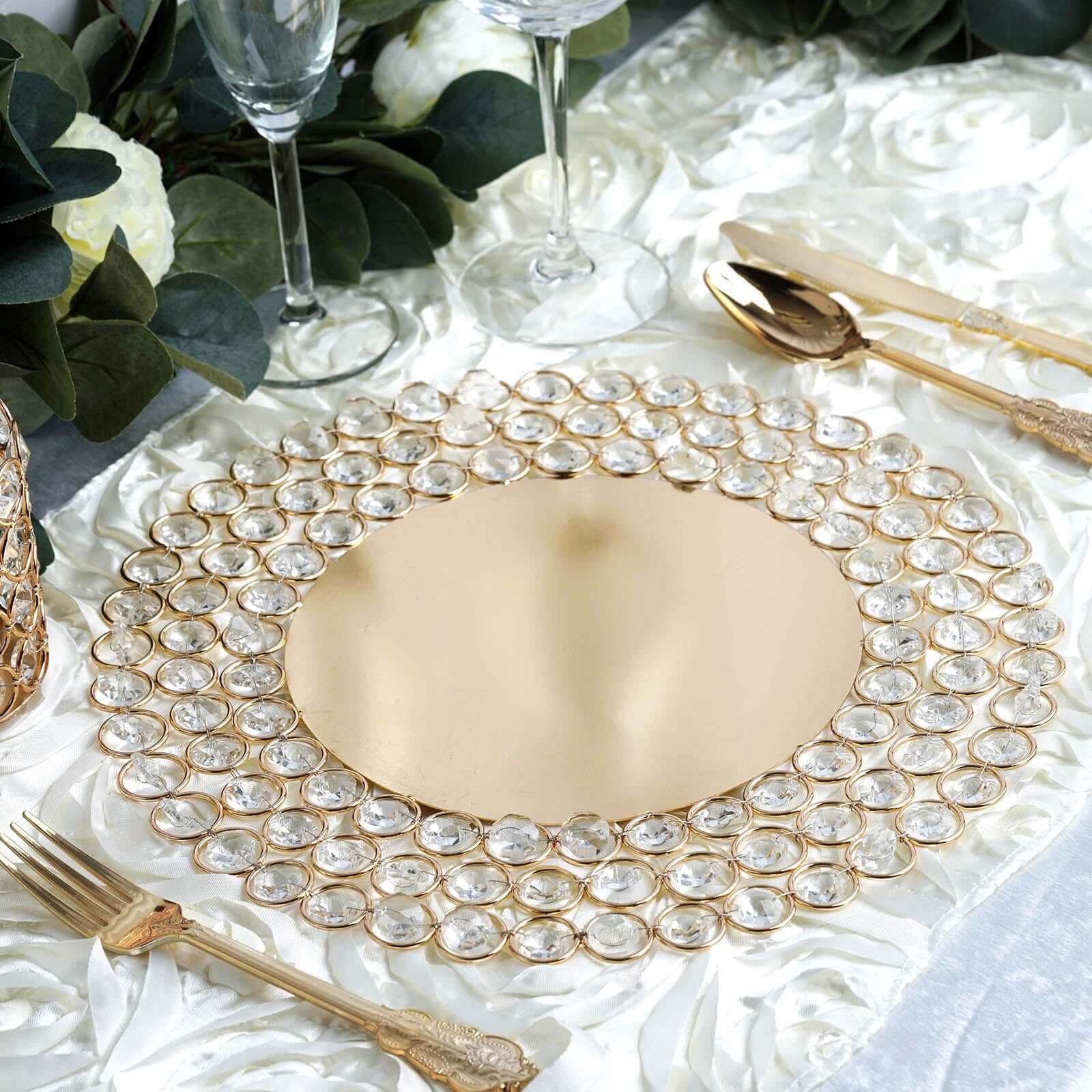 Gold Wired Metal Acrylic Crystal Beaded Charger Plate 14