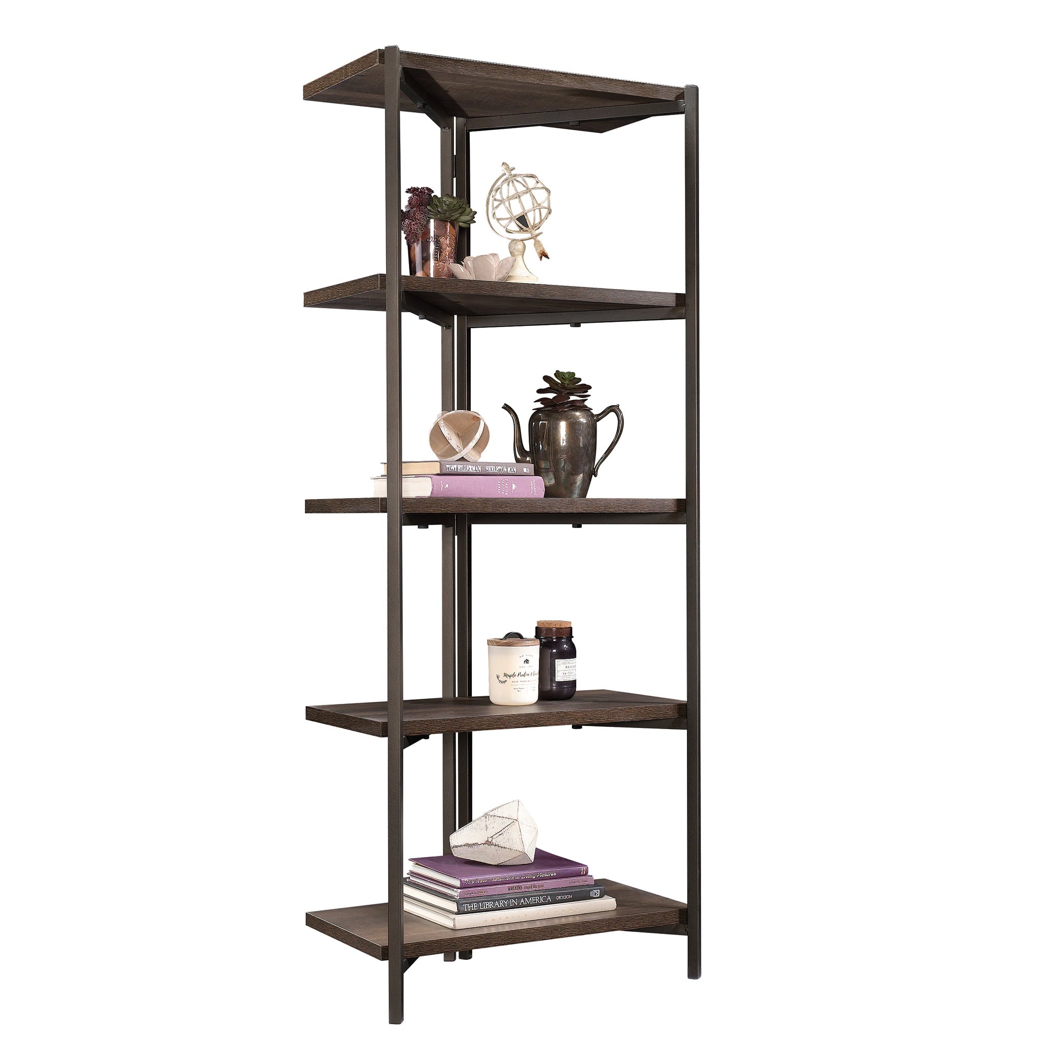 Sauder Curiod 5 Shelf Bookcase, Smoked Oak Finish