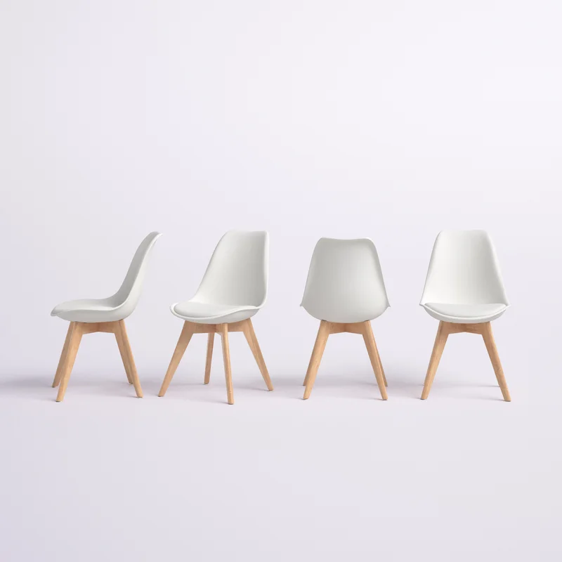 Matcha Chic Set of 4 Dining Chairs Mid-Century Modern Shell PU Seat with Wooden Legs-White