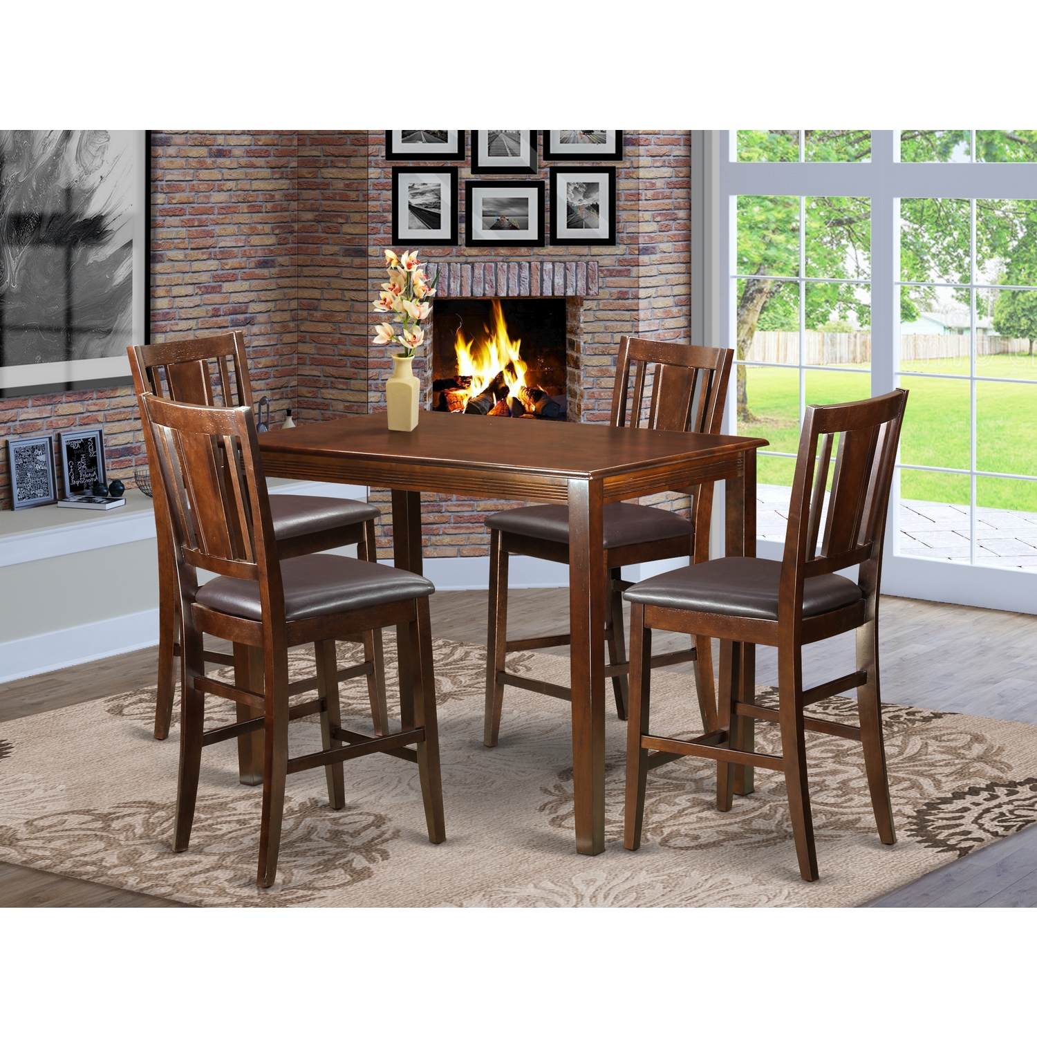 YABU5-MAH-LC 5 PC counter height Dining room set-pub Table and 4 Kitchen bar stool