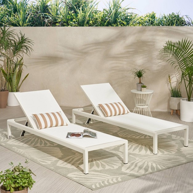 Cape Coral 2pk Aluminum Chaise Lounge White Christopher Knight Home