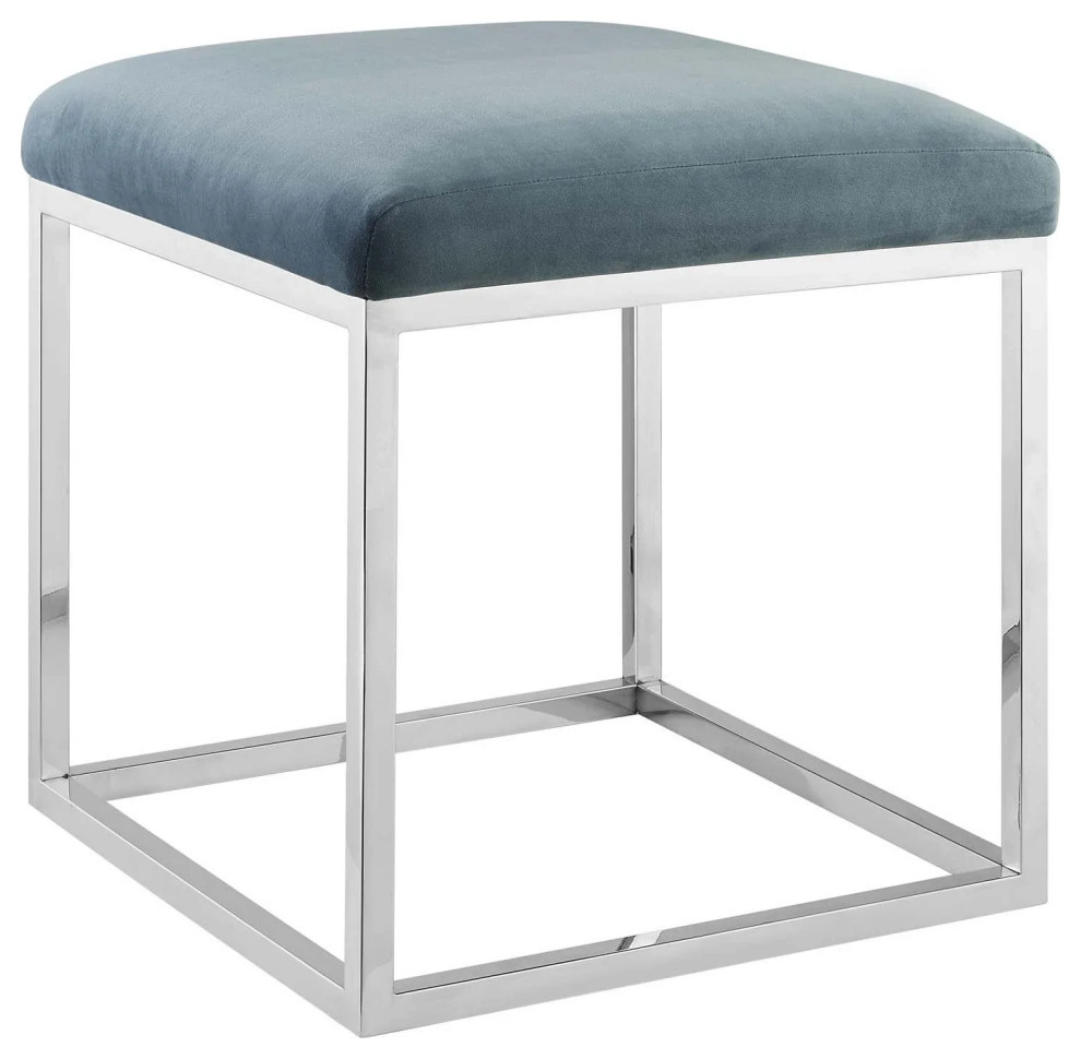 Tasha Teal Blue Silver Ottoman   Contemporary   Footstools And Ottomans   by Virgil Stanis Design  Houzz