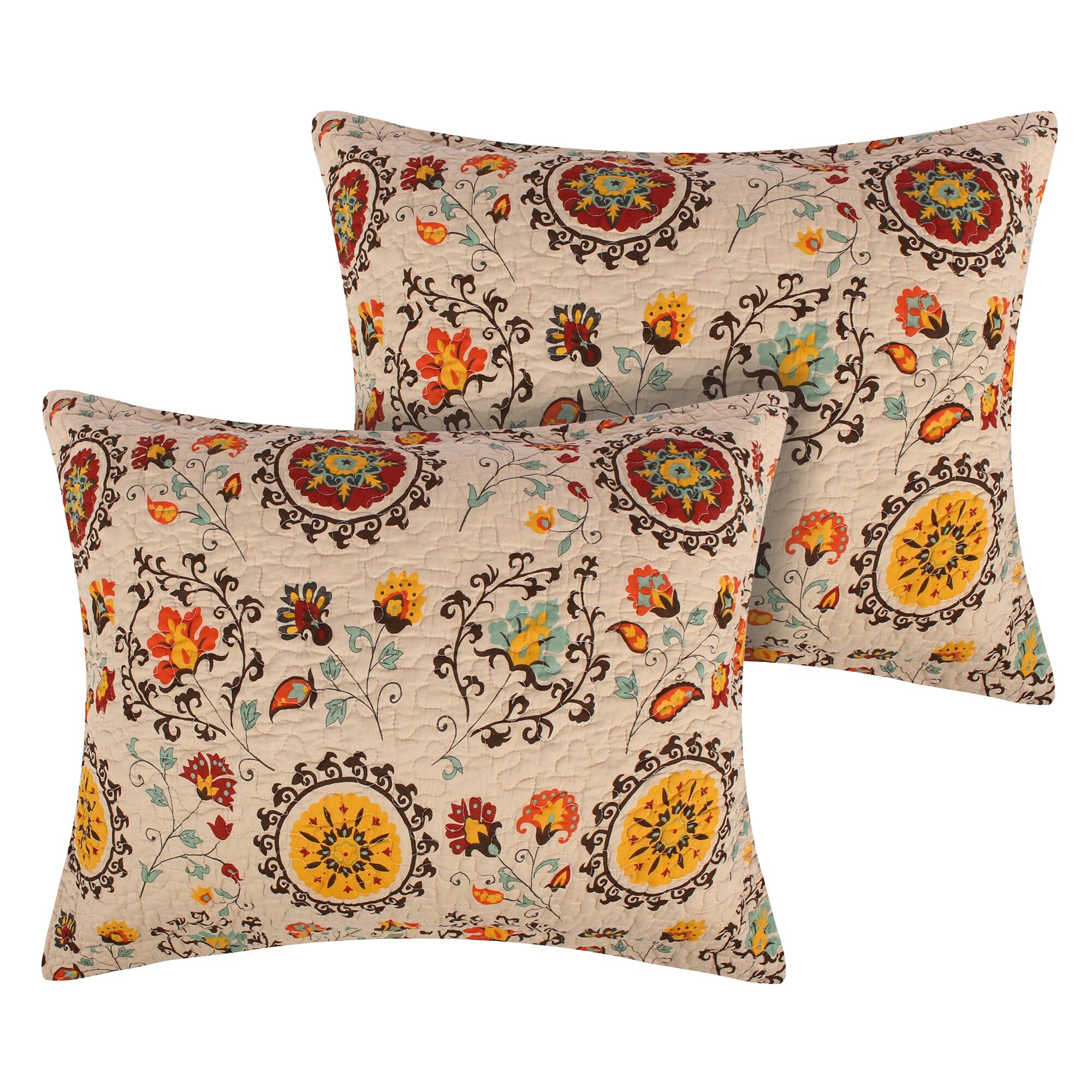 Greenland Home Fashions Andorra 100% Cotton Suzani Medallion Pillow Shams (Set of 2)