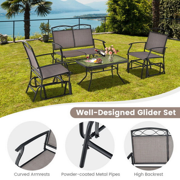 Costway 25386741 4 Piece Patio Glider Conversation...