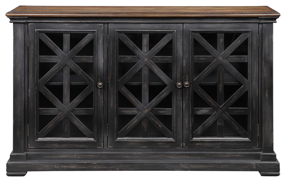Burnished Black Three Door Media Credenza   Farmhouse   Entertainment Centers And Tv Stands   by Coast to Coast Imports  LLC  Houzz