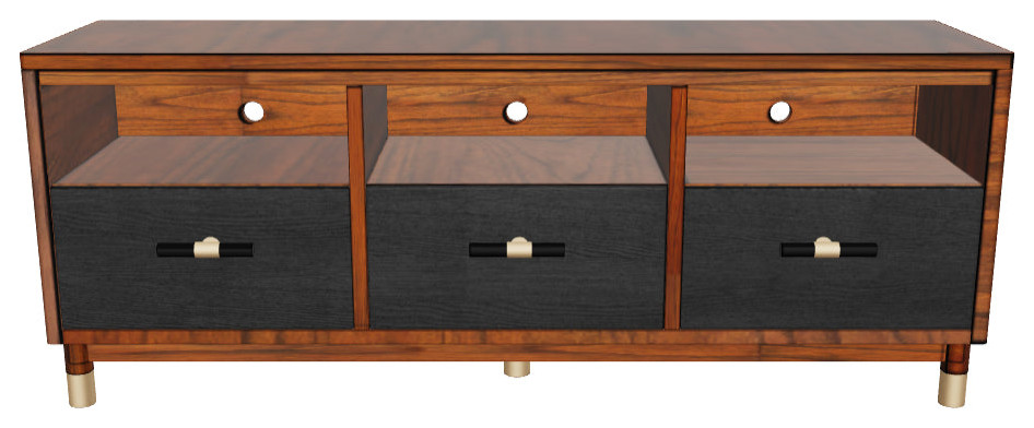 Belham 3 Drawer TV Console  Dark Walnut   Midcentury   Entertainment Centers And Tv Stands   by Kolibri Decor  Houzz