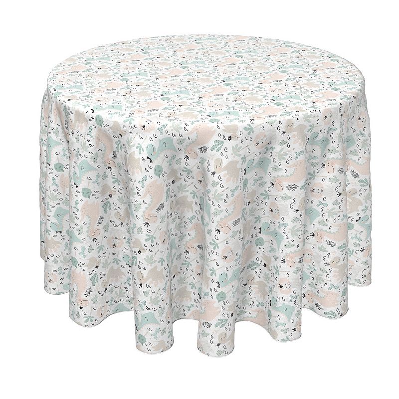 Round Tablecloth， 100% Polyester， 90 Round， Pastel Dinos