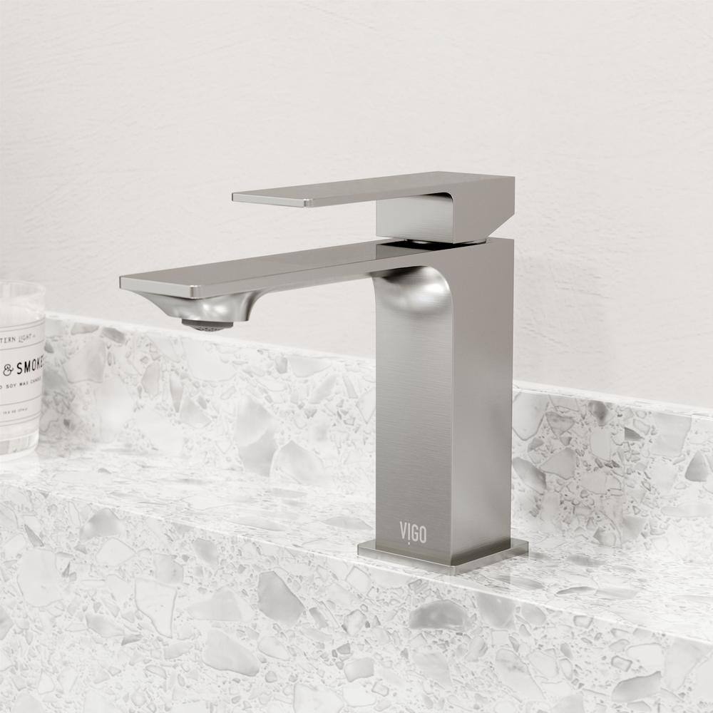 VIGO Dunn Single Handle Single-Hole Bathroom Faucet in Brushed Nickel VG01054BN