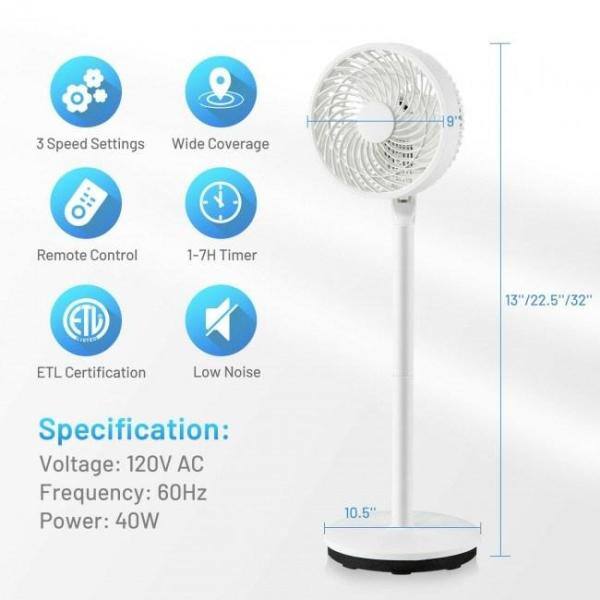 Aoibox Adjustable-Height 9 in. 3 Speed White Portable Oscillating Pedestal Fan HDDB645