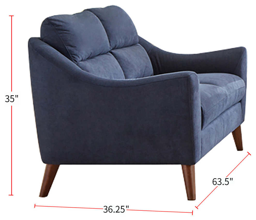 Fabric Upholstered Loveseat With Sloped Arms and Wood Legs  Navy Blue   Midcentury   Loveseats   by Simple Relax  Houzz