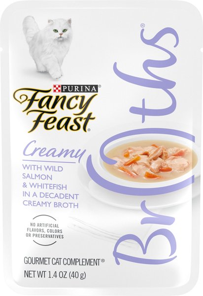 Fancy Feast Creamy Broths with Wild Salmon and Whitefish Supplemental Cat Food Pouches