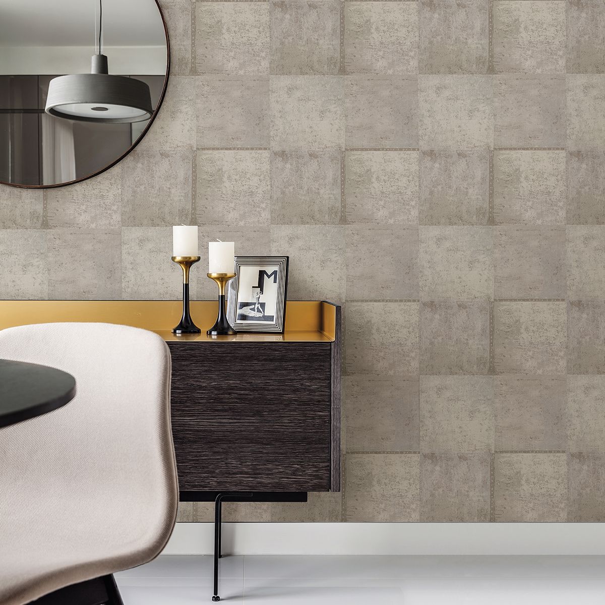 Vela Distressed Geometric Wallpaper in Taupe from the Polished Collection