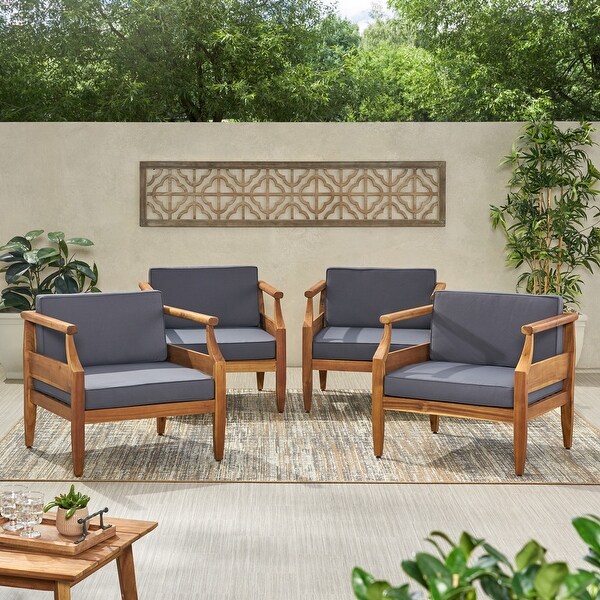 Aston Outdoor Midcentury Modern Acacia Wood Club Chair (Set of 4) by Christopher Knight Home