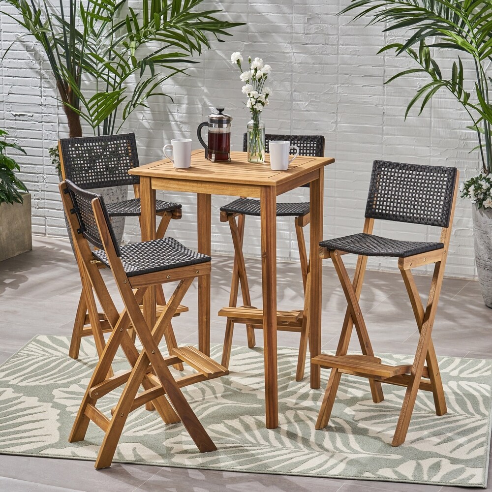 Polaris Wood and Wicker 5 piece Outdoor Bar Height Dining Set by Christopher Knight Home