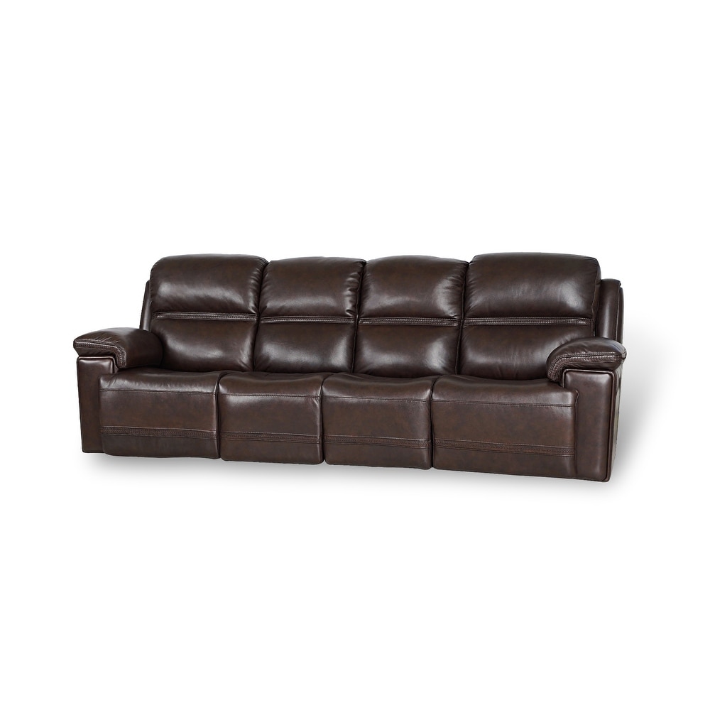 Brown Leather Power 4 Seater Reclining Sofa with Adjustable Headrest and Charging Ports