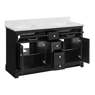 Home Decorators Collection Gillinger 60 in. W x 22 in. D x 35 in. H Double Sink Bath Vanity in Black Rattan with Engineered Carrara Top and Sink 1906VA60-312925