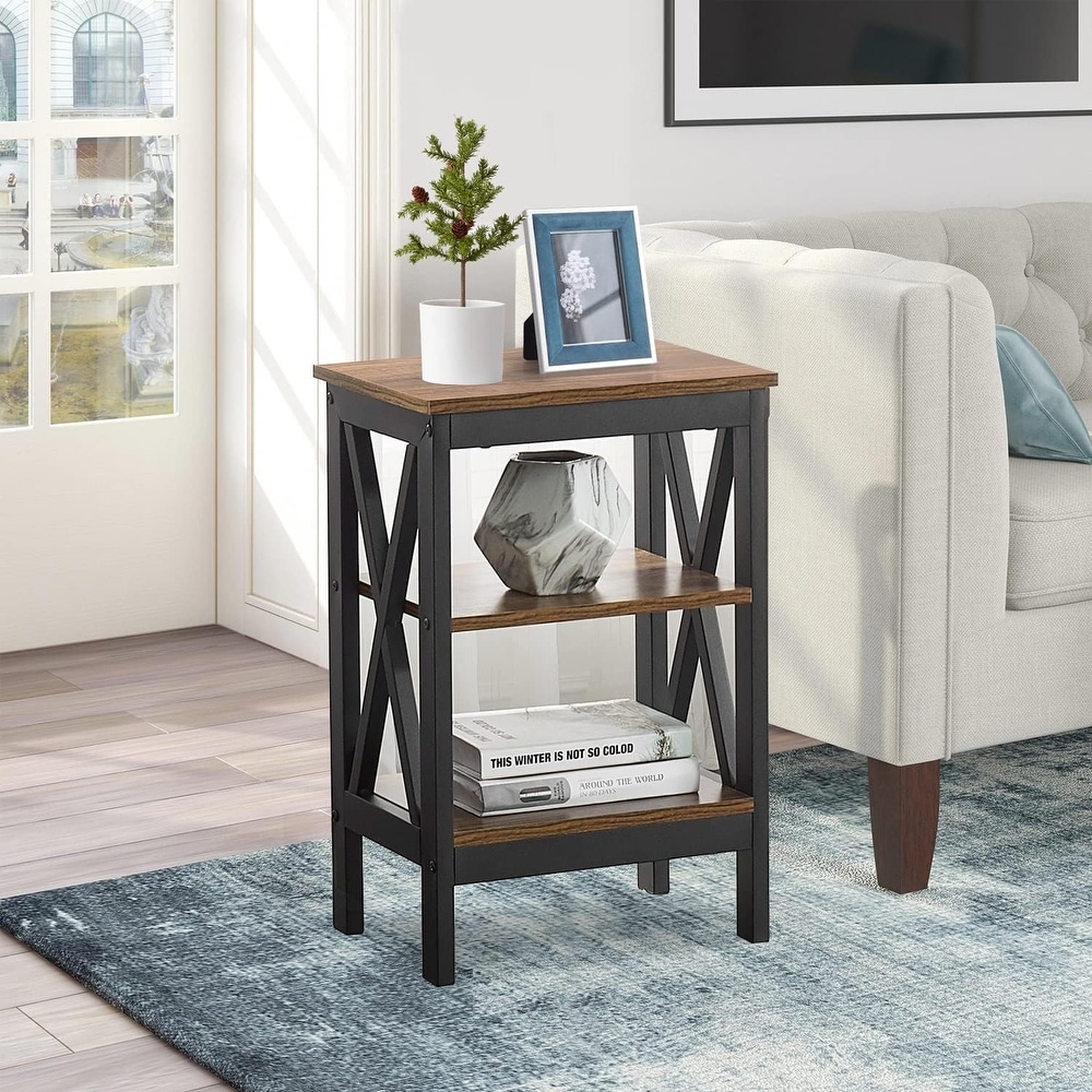 Modern End Table with 3 Tier Open Storage Shelves