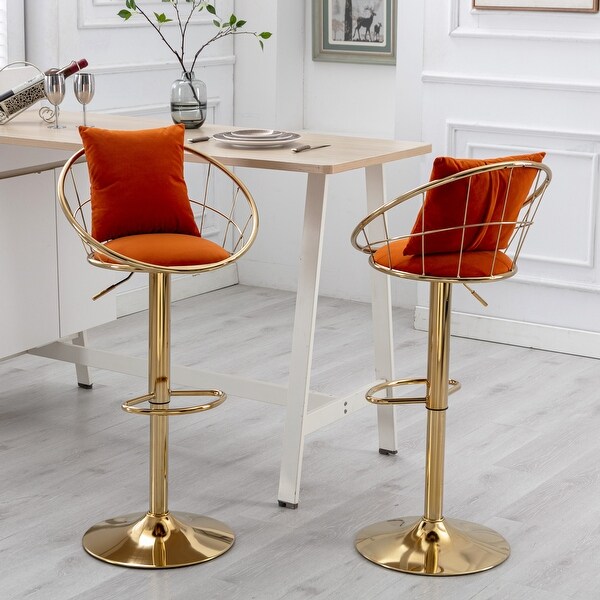 Set of 2 Velvet Bar Chairs， Unique Design Adjustable Height Barstools