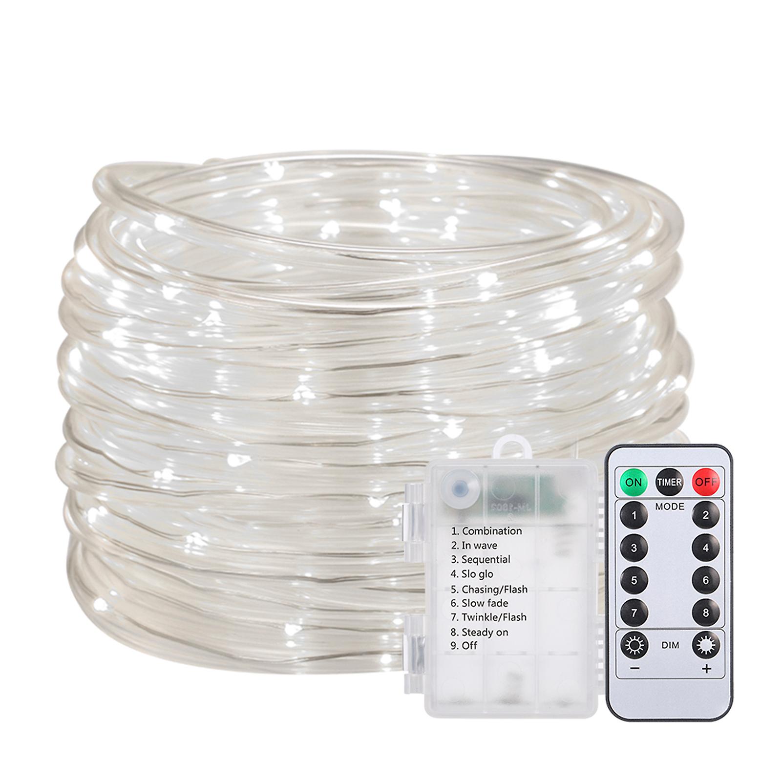 12m/39.4ft 7.2w 120 Led Rope Light White Battery Powered With Remote Control Combination In Wave Sequential Slo-glo Chasing/flash Slow Fade Twinkle/fl