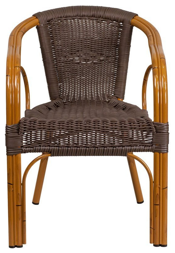 Flash Furniture Rattan Chair Aluminum Frame In Dark Brown and Red Bamboo   Contemporary   Dining Chairs   by BisonOffice  Houzz