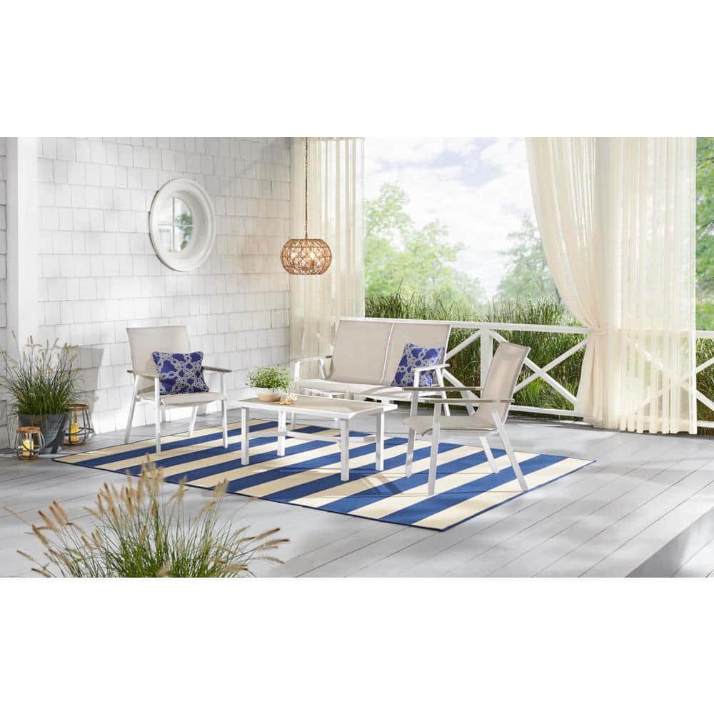 Hampton Bay Beach Haven Shell White 4Piece Sling Outdoor Patio Conversation Seating Set