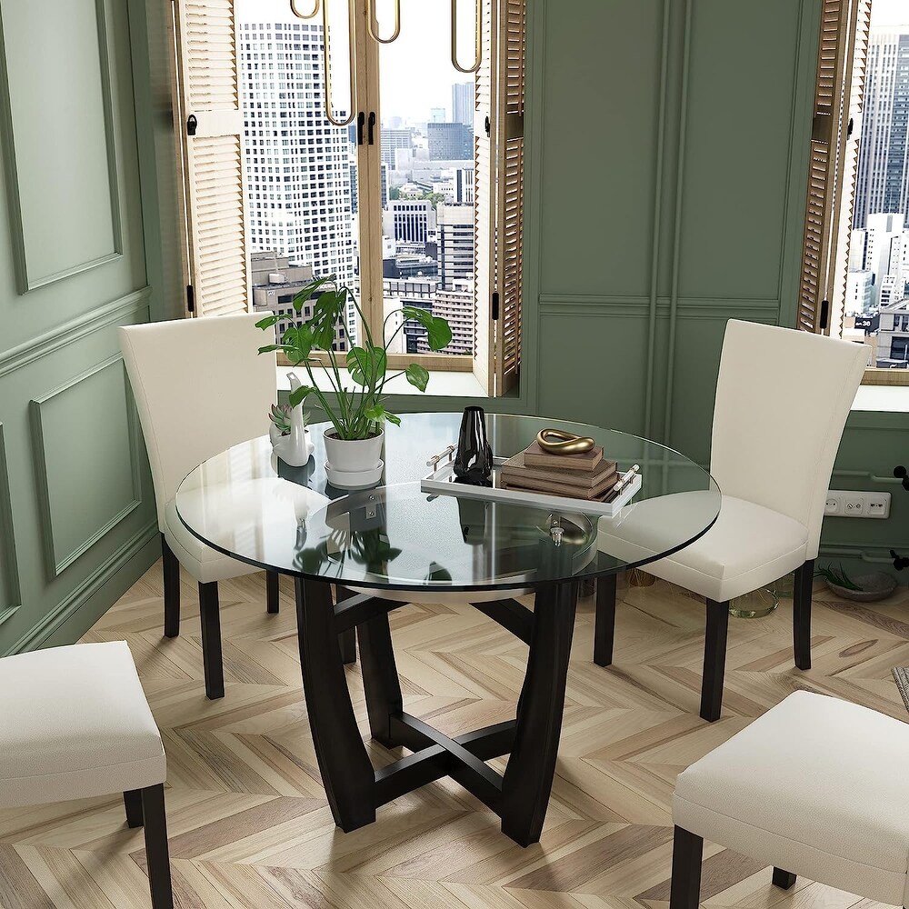 Faux Leather Dining Chairs Or Round Glass Dining Table