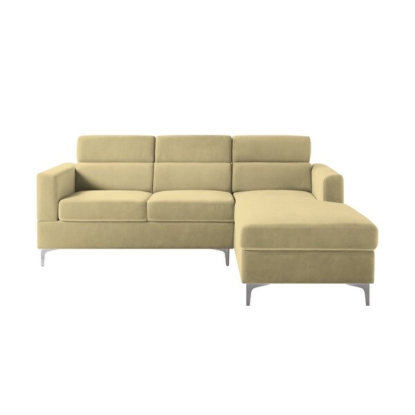 3 Seat Velvet Upholstered Sectional Sofa Adjustable Headrests with 6 Angle， Sofa and Chaise with Right Chaise and Metal Legs