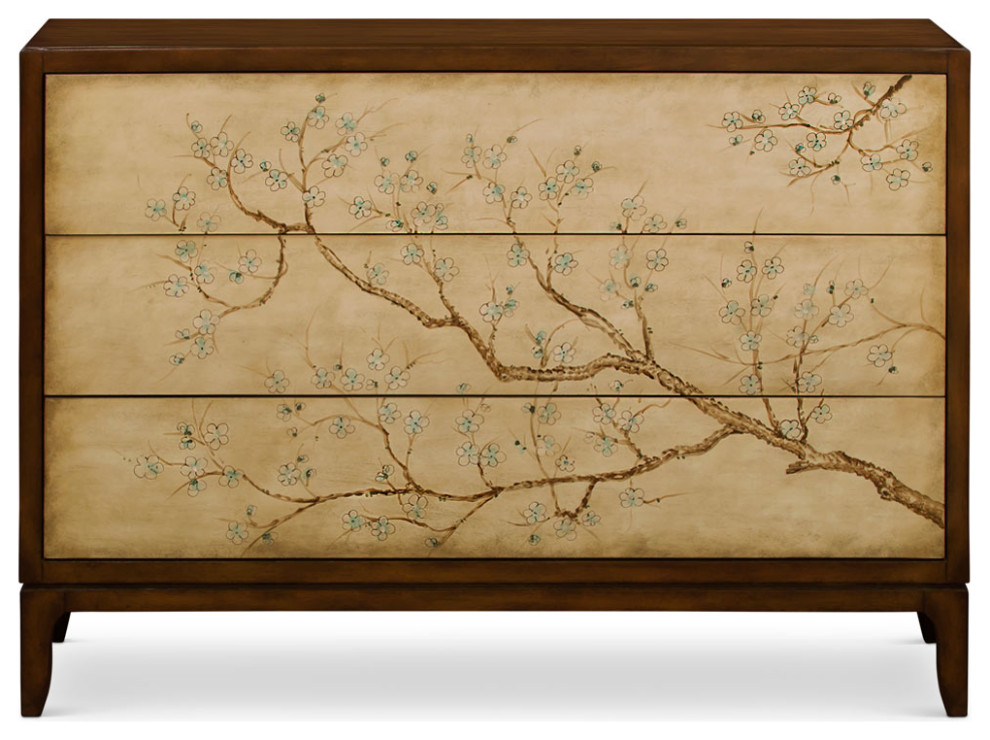 50in Hand Painted Cherry Blossom Motif Oriental Chest of Three Drawers   Asian   Accent Chests And Cabinets   by China Furniture and Arts  Houzz