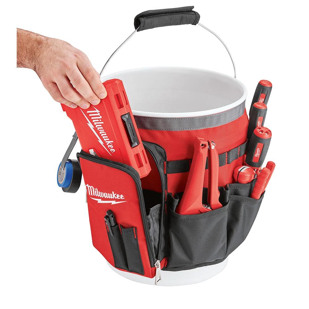 MW Flexible Knee Pads with Bucket Organizer Tool Bag 48-73-6000-48-22-8175