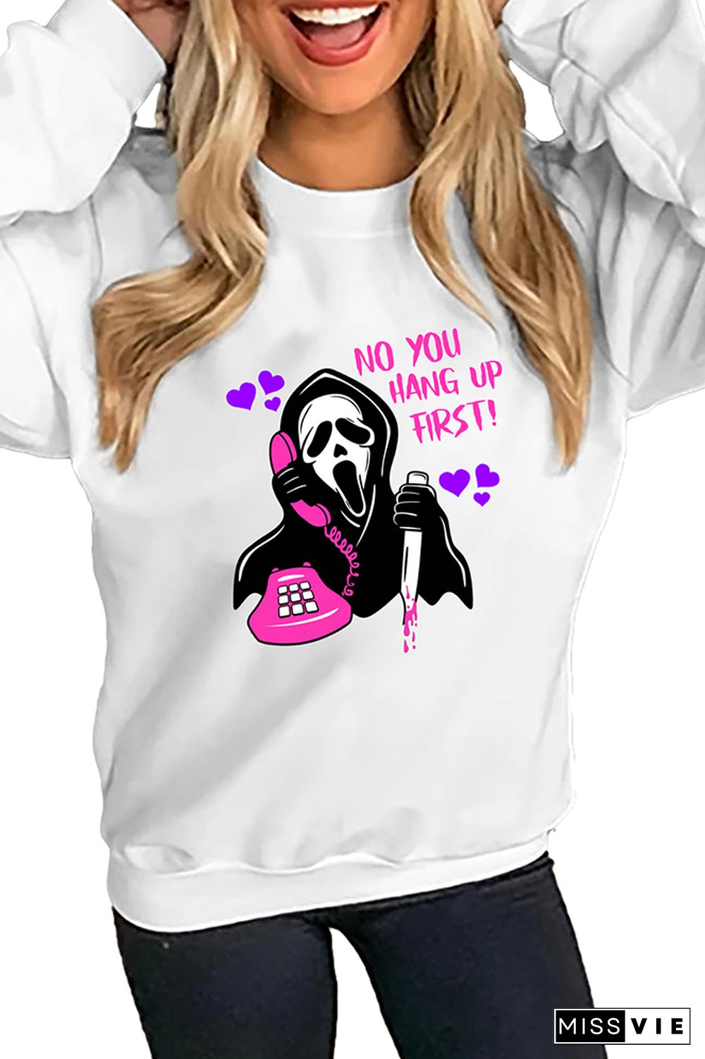 No you hang up, Funny, Scream, ghost face calling Longsleeve Sweatshirt Wholesale