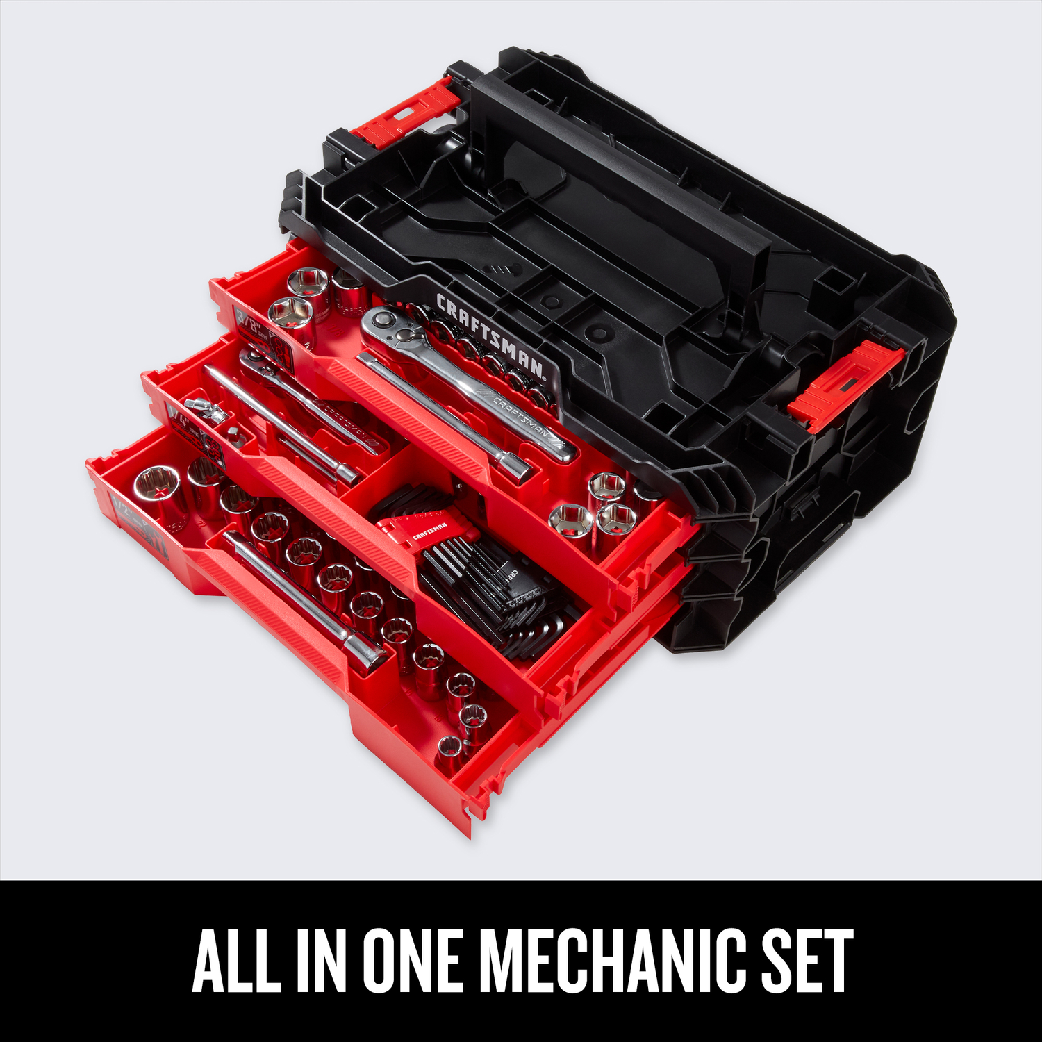 Craftsman VersaStack 1/4， 3/8 and 1/2 in. drive Metric and SAE 6 Point Mechanic\u0027s Tool Set 216 pc