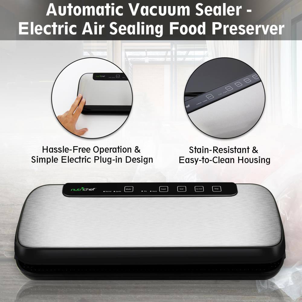 NutriChef Automatic Vacuum Sealer System - Electric Air Sealing Food Preserver with Stainless Steel Housing PKVS20STS