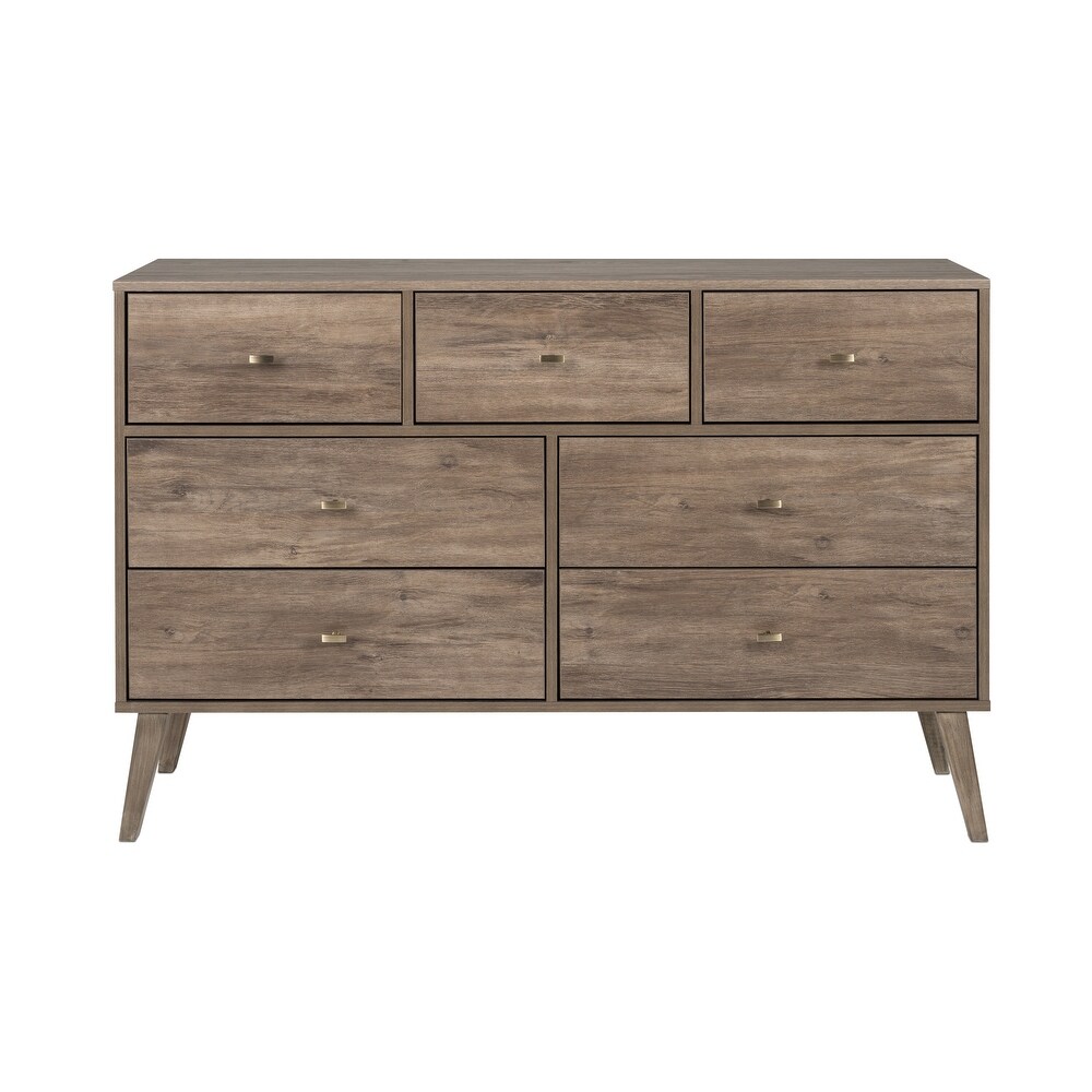 Prepac Milo Mid Century Modern 7 Drawer Double Dresser for Bedroom  Chest of Drawers  Contemporary Bedroom Furniture