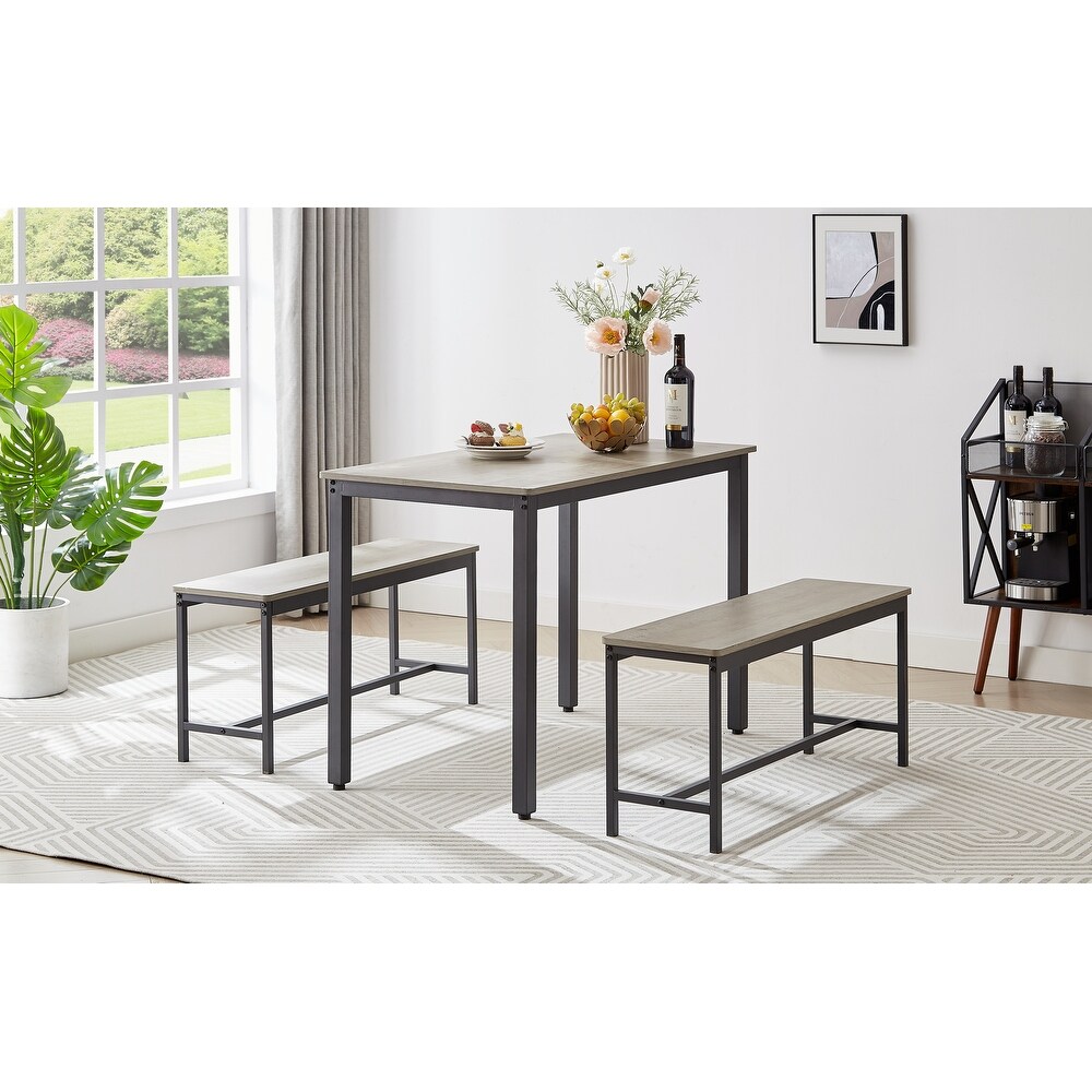 Dining Table Set Bar Table with 2 Dining Benches