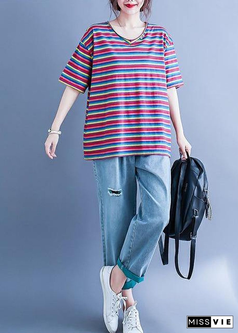 Simple v neck baggy shirts Wardrobes striped blouse