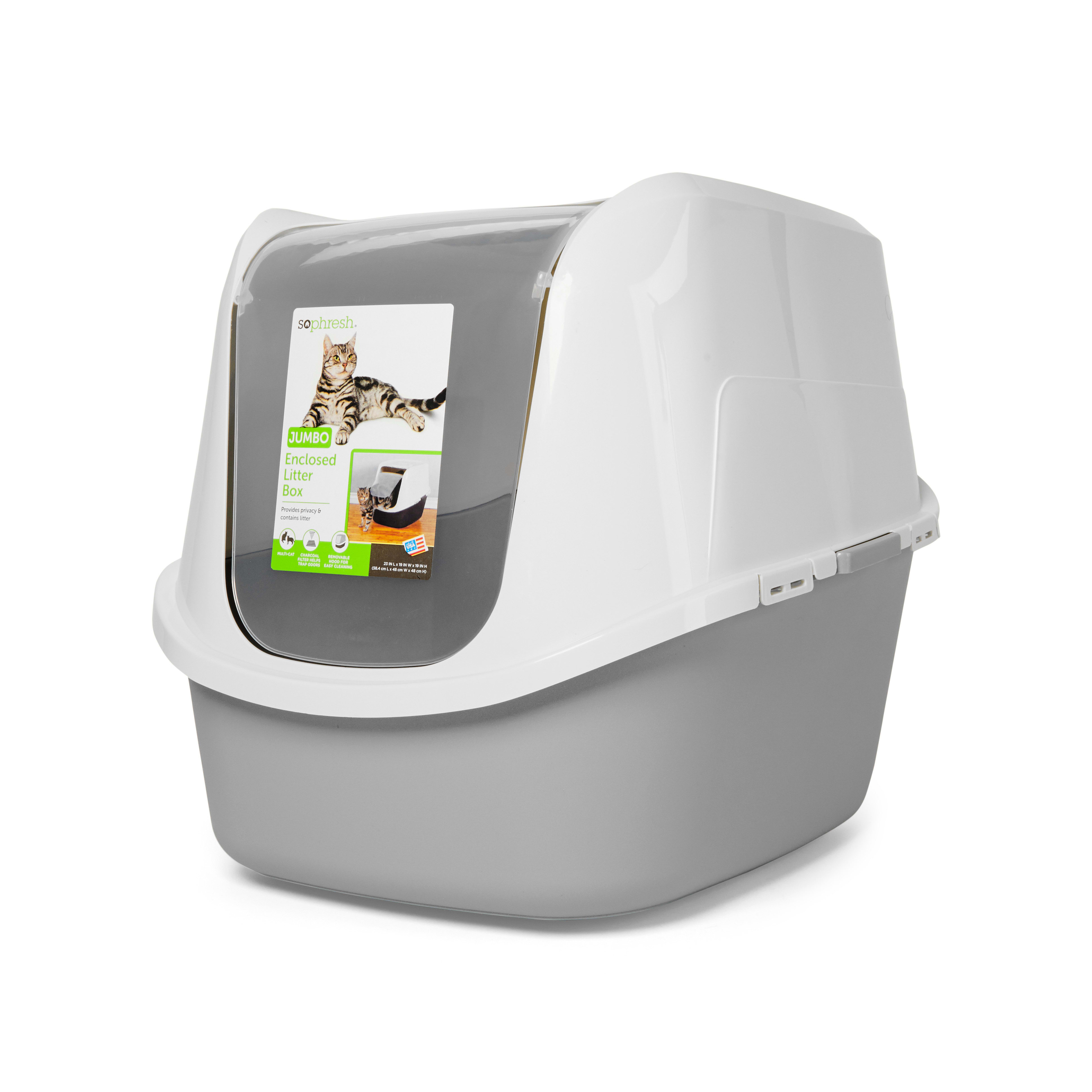 So Phresh Grey Jumbo Enclosed Cat Litter Box， 23