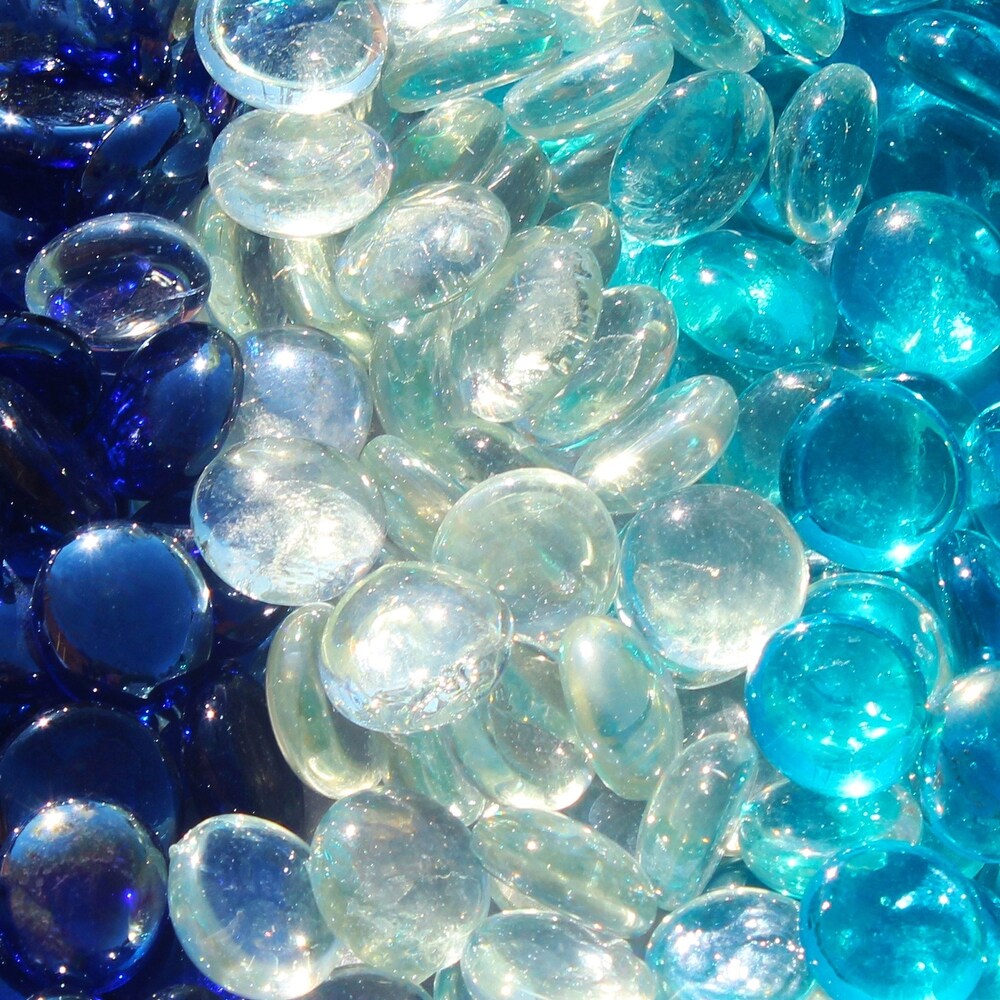 Crystal  Aqua Blue  and Dark Blue Fire Pit Glass Beads