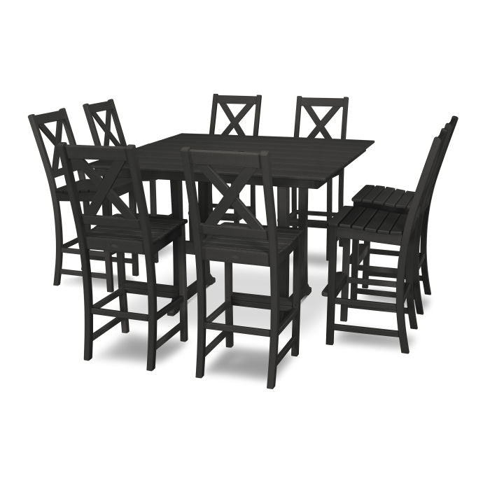 Polywood Braxton 9-Piece Farmhouse Trestle Bar Set PWS514-1