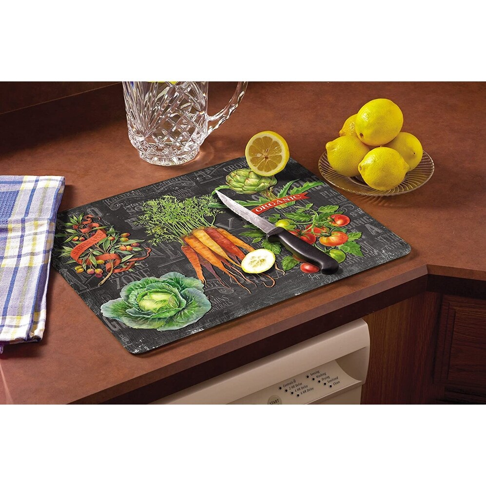 CounterArt Chalkboard Veggies Decorative Heat Tolerant Tempered Glass Cutting Board 15\