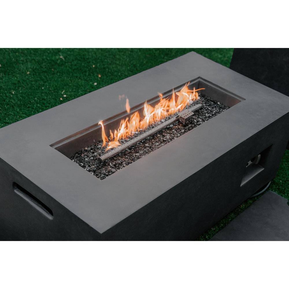 KANTE 42 in. W x 15.4 in. H Outdoor Rectangular Concrete Metal Propane Gas Fire Pit Table in Charcoal with Tank Cover Box RMFP-R01SET-60121