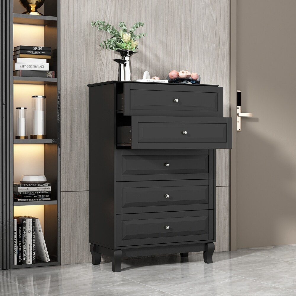 Modern Dresser Storage Chest with 5 Drawers Console Table(BlACK/WHITE)