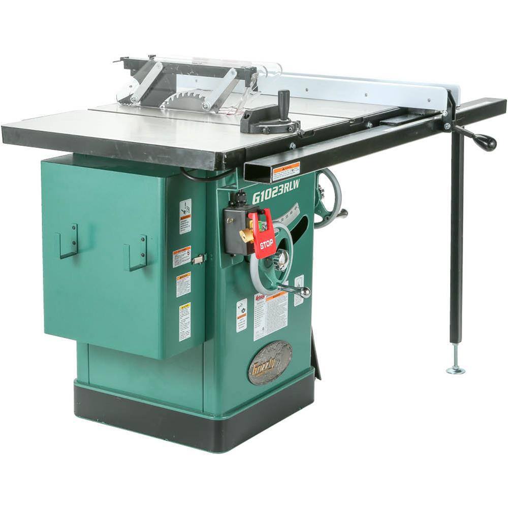 Grizzly Industrial 10 in. 3 HP 240-Volt Cabinet Left-Tilting Table Saw G1023RLW