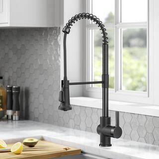 KRAUS Britt Commercial Style Pull-Down Single Handle Kitchen Faucet in Matte BlackSpot Free Black Stainless Steel KPF-1691MBSFSB