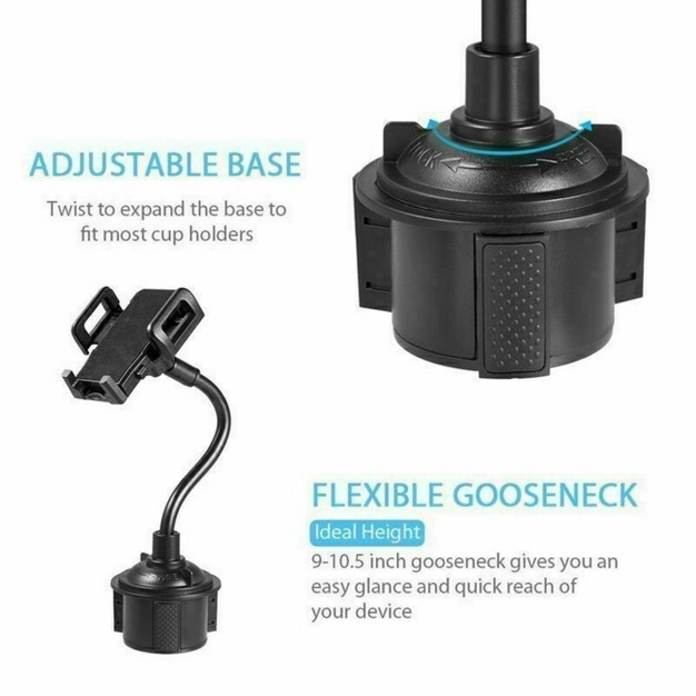 Durable Universal Car Cup Holder Mount Accessories 360 Adjustable For Mobile Phones Or Gps In Black