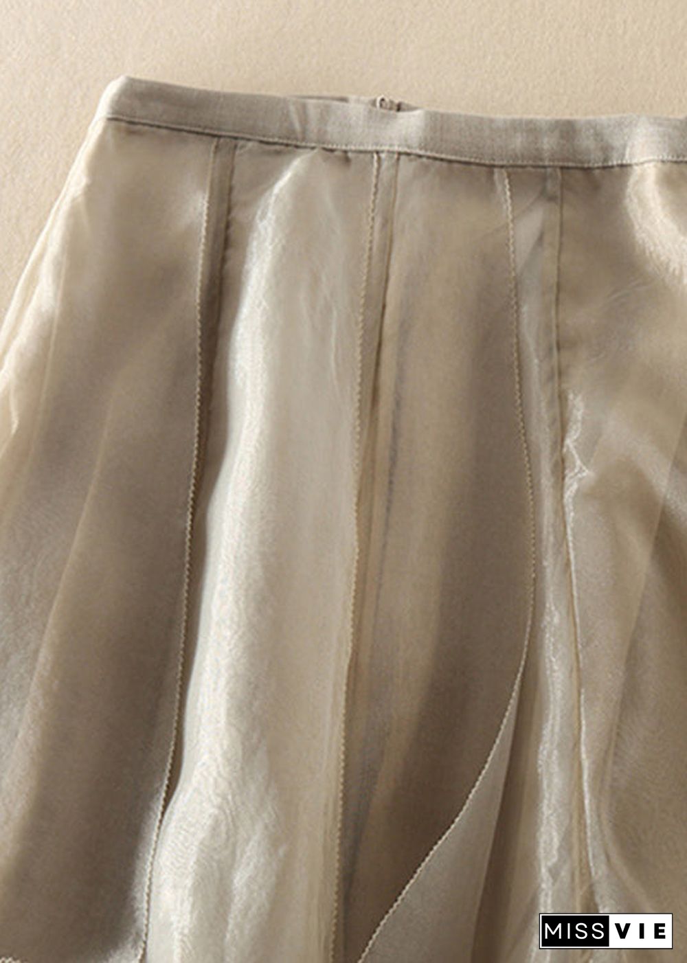 Stylish Champagne Patchwork wrinkled Chiffon Skirt Spring