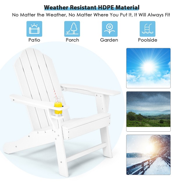 Costway 2pcs Patio Adirondack Chair Side Table Set Weather Resistant Cup Holder