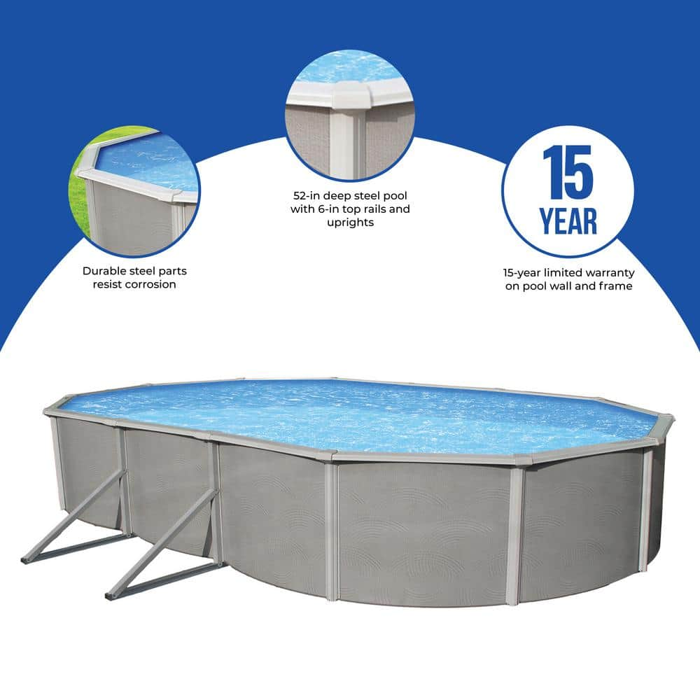 Blue Wave Belize 15 ft. x 30 ft. Oval x 52 in. Deep Metal Wall Above Ground Pool Package with 6 in. Top Rail NB3044