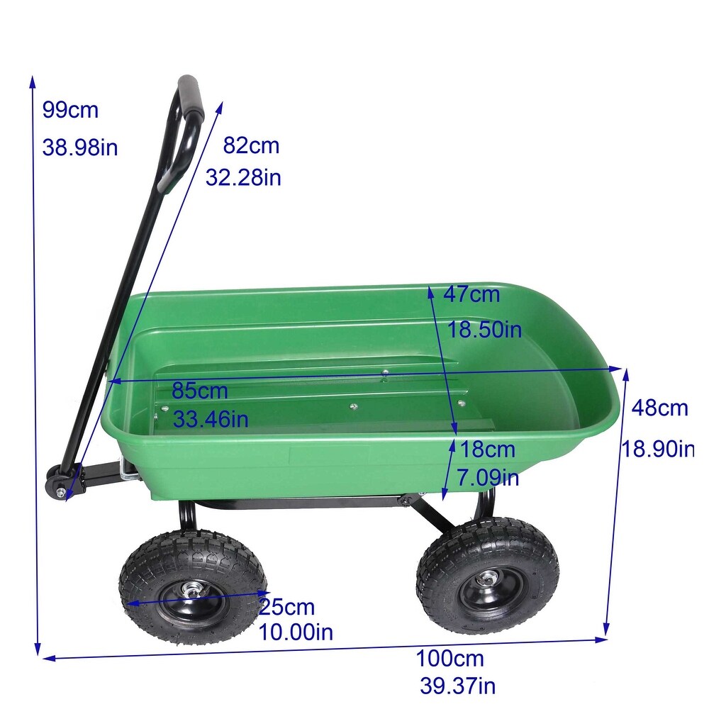 Green Folding Wagon Poly Garden Dump Cart  300 Pound Capacity